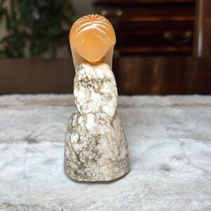 Vintage Russian Folk Art Carved Marble Girl Sculpture